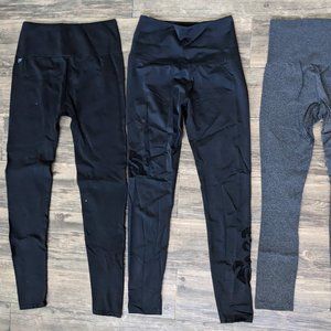FABLETICS YOGA PANTS LEGGINGS BUNDLE - BLACK PURPLE GRAY - WOMEN'S SIZE S